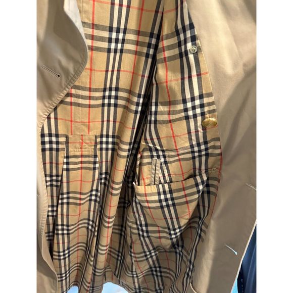 Vintage Burberry’s Nova Check Trench Coat Mens 40R Beige Belted D-Rings USA - Picture 8 of 14